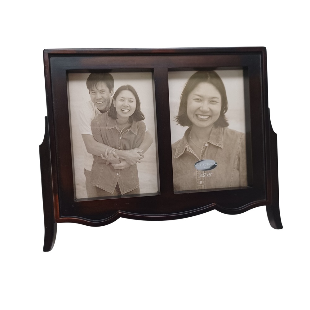 Reflections by Stiffel Double Picture Frame Dark Wood Look Metal 3.5x5 Espresso
